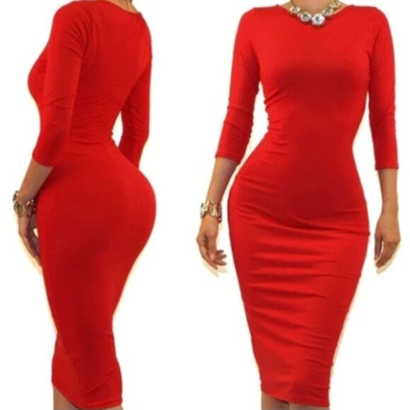 Got Style Ava Red 3/4 Sleeve Bodycon Party Cocktail Dress - Picture 3 of 3
